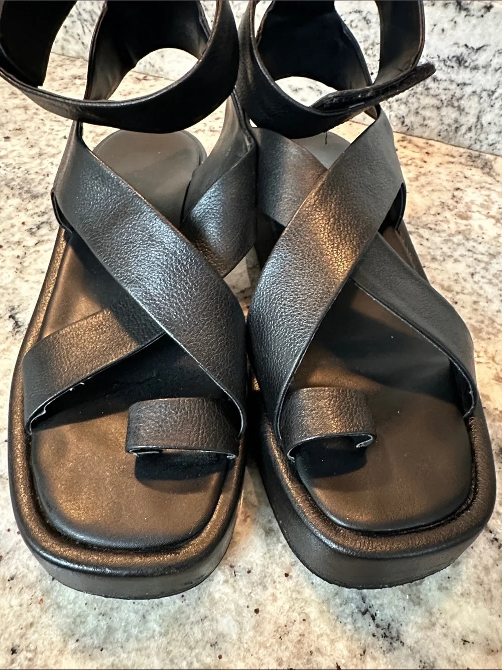 Anthropologie Black Platform Crisscross Ankle Strap Sandals - Women